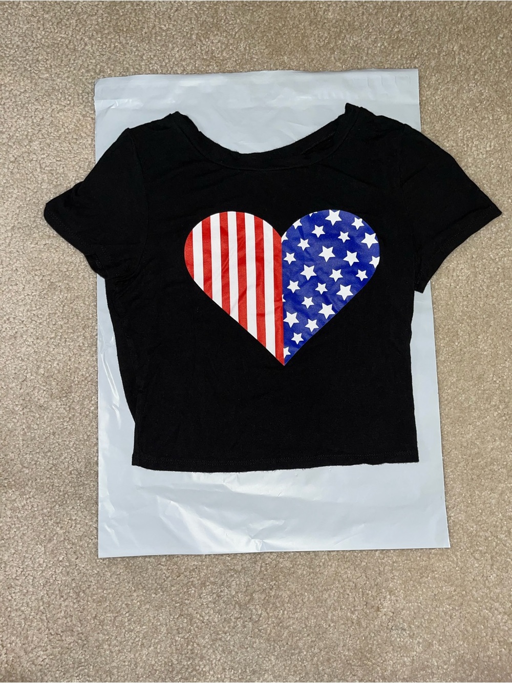 Black Crop Tee with American Flag Heart